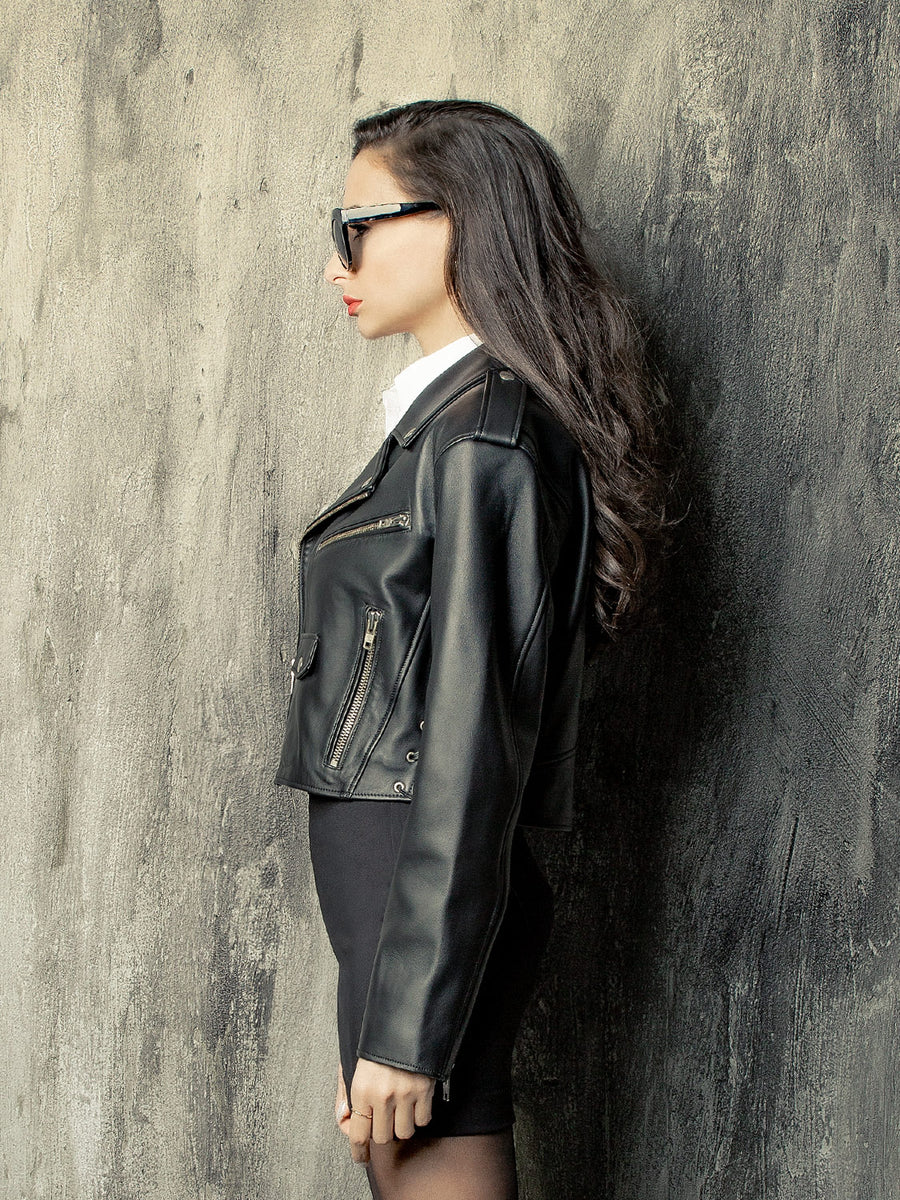 Short leather jacket with zippers | 90s style – Enigma Leather