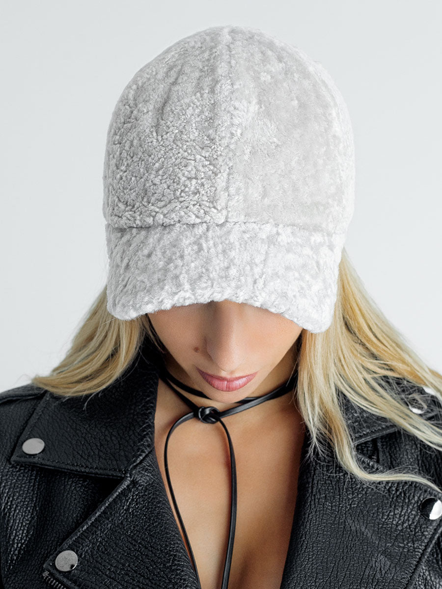 White Lambskin Baseball Cap 