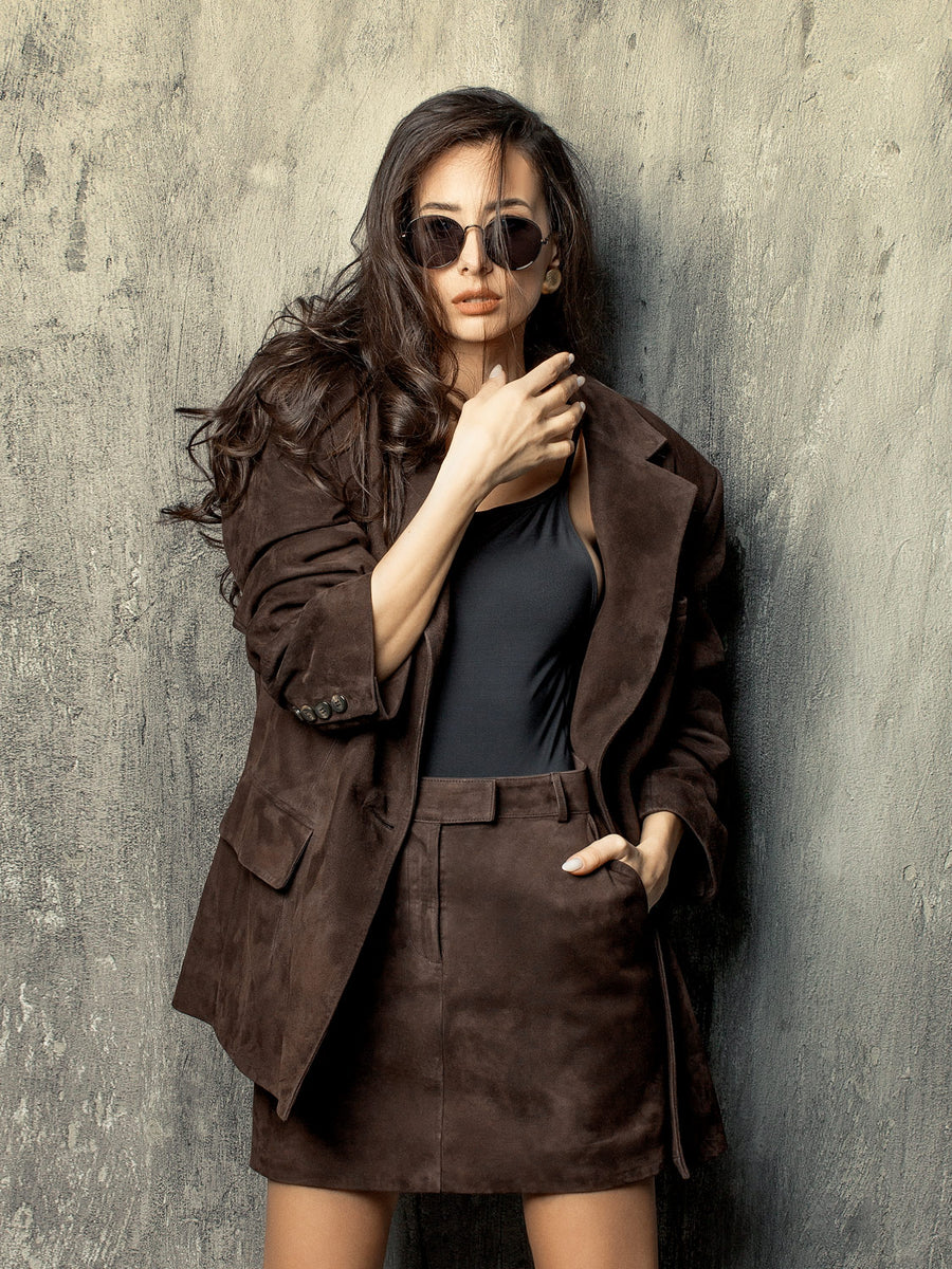 Suede Skirt Suit for Women | 90s chic