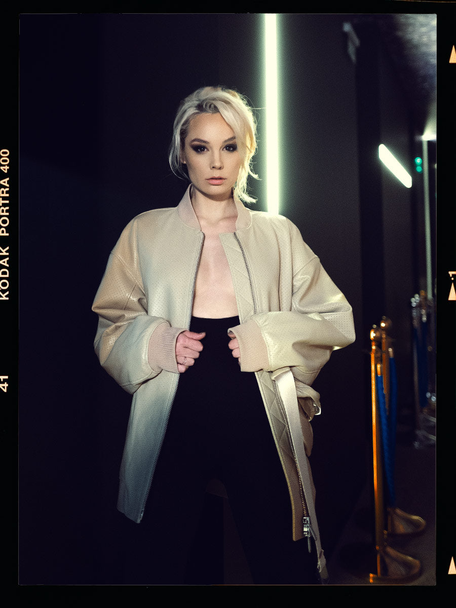 Woman's leather bomber jacket