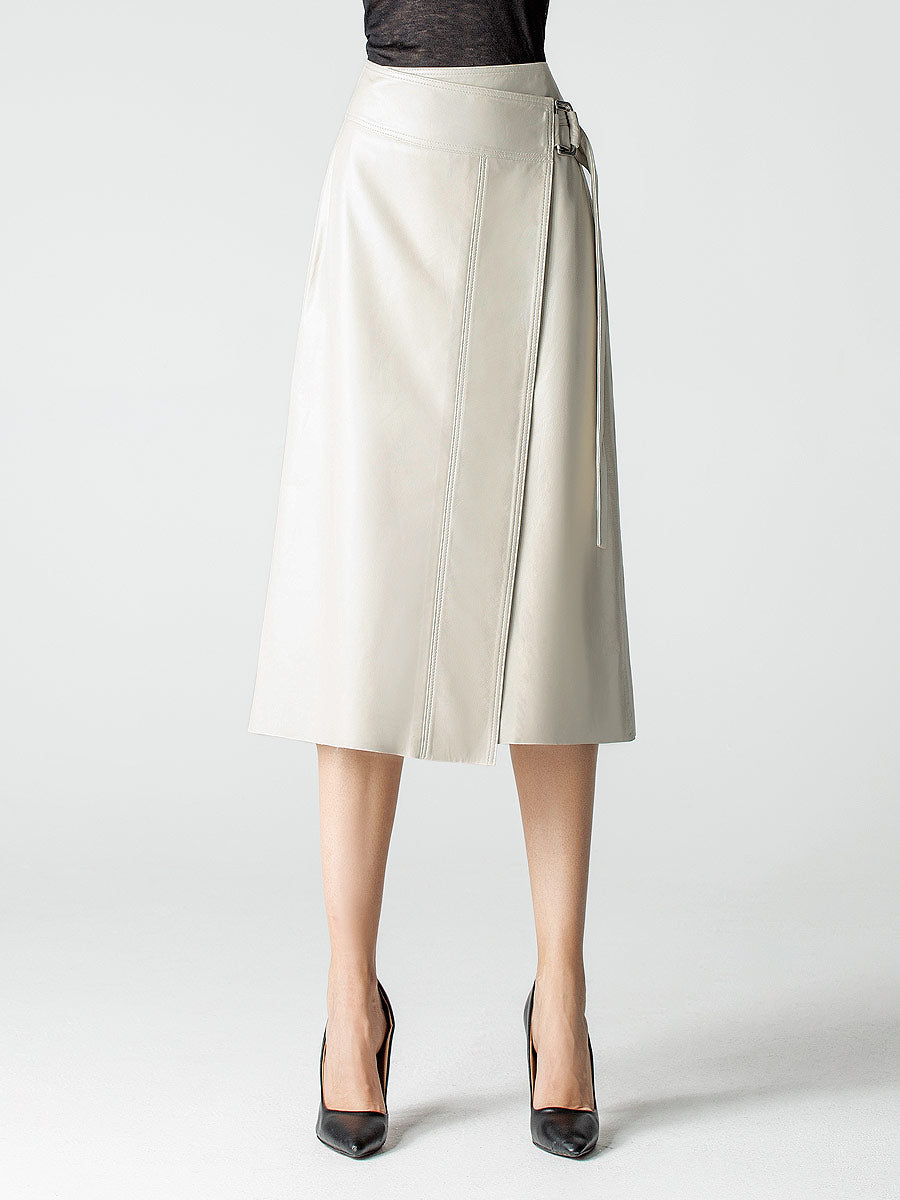 White leather skirt, wrap high waisted skirt