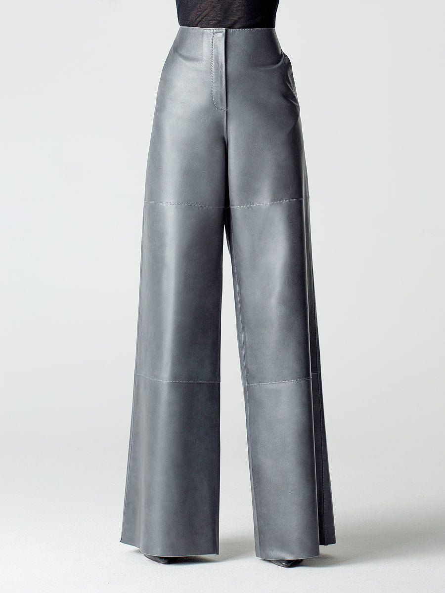 Grey leather palazzo trousers