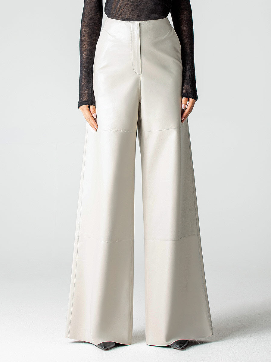 White wide leather pants